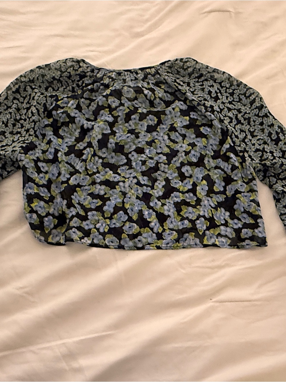 ZARA Women’s Floral Crop Top - Black with Blue & Green Floral Print